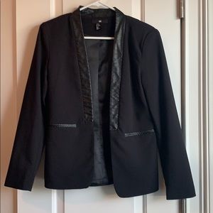 Black Blazer with Faux Leather Accents